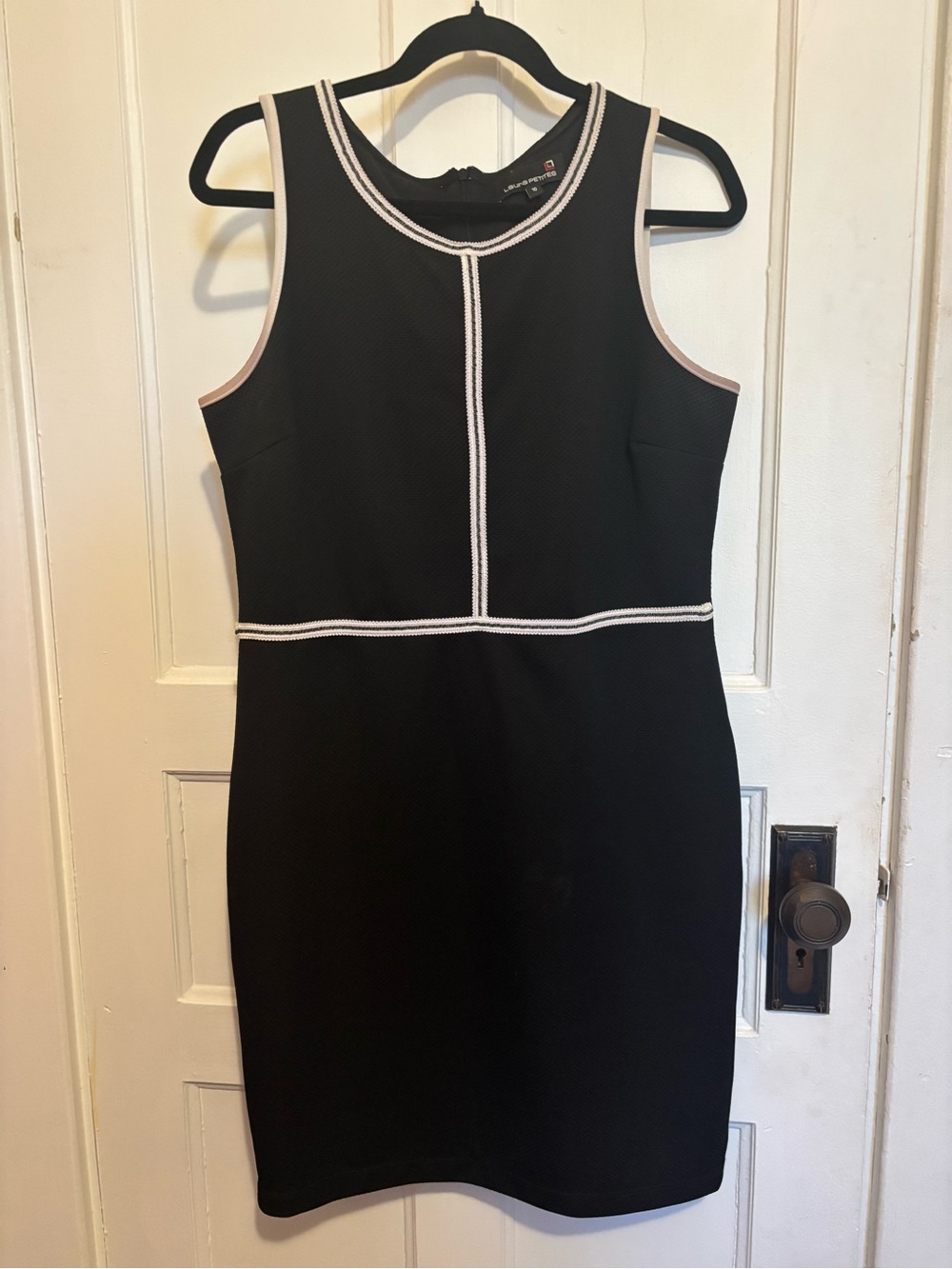Laura Petites Sleeveless Black Midi Workwear Dress Size 10 White Contrast Piping